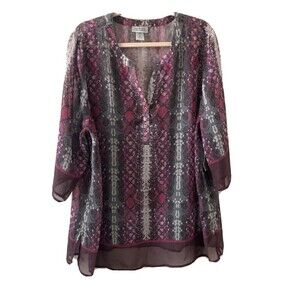 Maggie Barnes for Catherines Womens Plus Size 0X 14/16W Multicolor Print Blouse